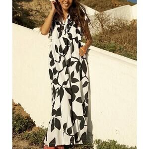Anthropologie Maeve Cassandra Maxi Dress Black White Floral Size Small
